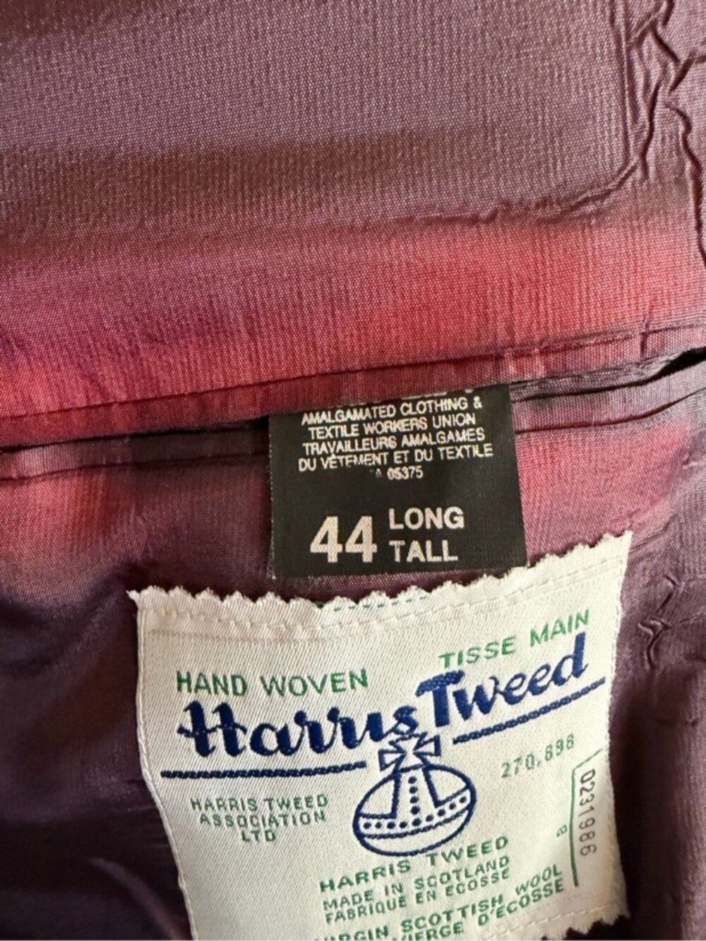 Vintage Harris Tweed Mens Blue Gray Herringbone Suit Jacket Wool sz 44 Long 44L - Picture 14 of 15